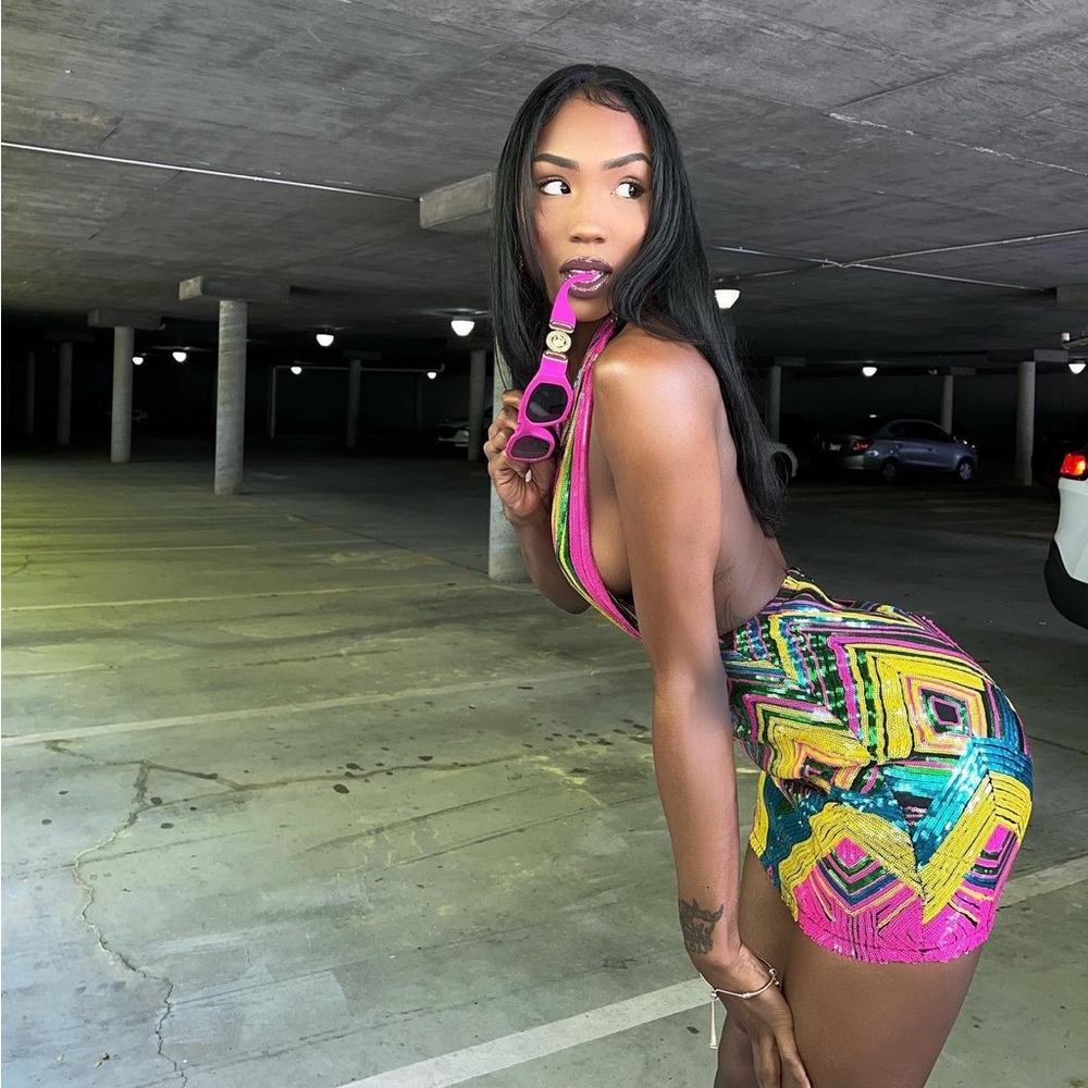 Sequenced Multi-Color Halter Mini Dress